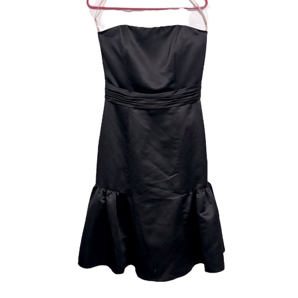 Saison Blanche Black Bridesmaid Formal Satin Wedding Midi Cocktail Dress Size 10